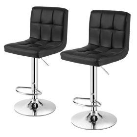 Adjustable Height Modern Bar Stools with Black PU Leather Swivel Seat Set of 2