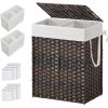 Rattan PP  Laundry Hamper Basket w/ 2-Compartment Washable Liner Bag 24 Gal