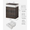 Rattan PP  Laundry Hamper Basket w/ 2-Compartment Washable Liner Bag 24 Gal