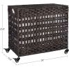Rattan Brown PP 3-Basket Laundry Hamper Sorter Cart with Removable Cotton Bags with wheels