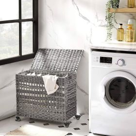 Rattan Grey PP 3-Basket Laundry Hamper Sorter Cart with Removable Cotton Bags