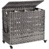 Rattan Grey PP 3-Basket Laundry Hamper Sorter Cart with Removable Cotton Bags