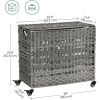 Rattan Grey PP 3-Basket Laundry Hamper Sorter Cart with Removable Cotton Bags