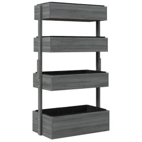 Vertical Wooden Planter Box Raised Bed Grey 4 Tiers