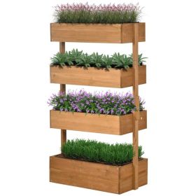 Vertical Wooden Planter Box Raised Bed Natural 4 Tiers