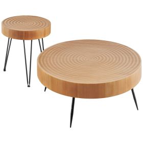 2 Pieces Round Coffee Tables Sets, 31.3 in Industrial Living Room Table with 1 End Side Table