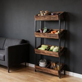 Wood Fruit Vegetable Storage Rack Stand, 4-Tier Storage Organizer