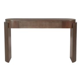 TREXM Entryway Table with Natural Wood Grain Finish, Console Table with Fluted Design, Oval Top and 2 Drawers for Entryway and Living Room (Espre