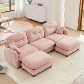 Modular Sectional U Shaped Couch With Ottoman,Premium Chenille Fabric,With 2 Throw Pillows,High-Density Foam Quilted Pleated Design,Easy Install