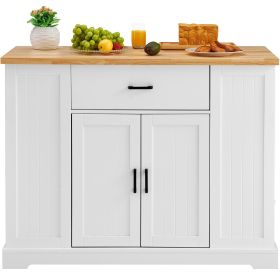 Kitchen Island Cart, 46" Wood Top Breakfast Bar with Storage Cabinet, Farmhouse Kitchen Table with Adjustable Shelf, Drawer