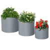 Round Outdoor Flower Pot Planters Stackable with Drainage Holes in Grey Set of 3