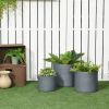Round Outdoor Flower Pot Planters Stackable with Drainage Holes in Grey Set of 3