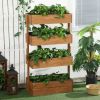 Vertical Wooden Planter Box Raised Bed Natural 4 Tiers