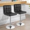 Adjustable Height Modern Bar Stools with Black PU Leather Swivel Seat Set of 2