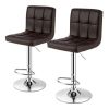 Adjustable Height Modern Barstools with Brown PU Leather Swivel Seat Set of 2