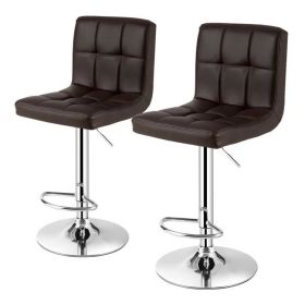 Adjustable Height Modern Barstools with Brown PU Leather Swivel Seat Set of 2