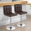 Adjustable Height Modern Barstools with Brown PU Leather Swivel Seat Set of 2