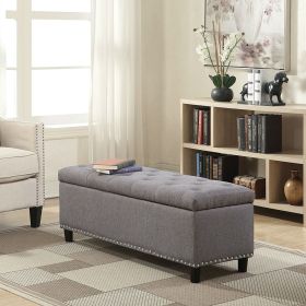 Bedroom Storage Ottoman Bench Footrest Grey Linen 48-inch