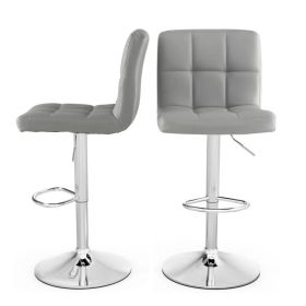 Adjustable Height Modern Barstools w/ Comfortable Grey PU Leather Seat Set of 2
