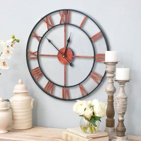 Decorative Roman Numerals Silent Non-Ticking Wall Clock in Red 18.5 inch