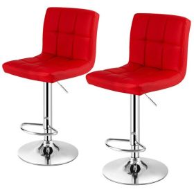 Adjustable Height Modern Barstools w/ Comfortable Red PU Leather Seat Set of 2