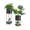 Black Metal Garden Planter Flower Pot Stand with Bottom Shelf Set of two.