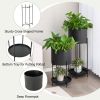 Black Metal Garden Planter Flower Pot Stand with Bottom Shelf Set of two.
