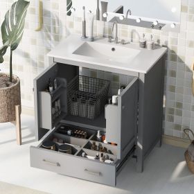 30" Bathroom Vanity with Single Sink, Combo Cabinet Undermount Sink, Bathroom Storage Cabinet with 2 Doors and a Drawer, Soft Closing (Color: Gray, Material: Solid Wood+MDF)